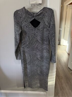 Absolutely Famous Metallic Silver Long Sleeve Bodycon Dress